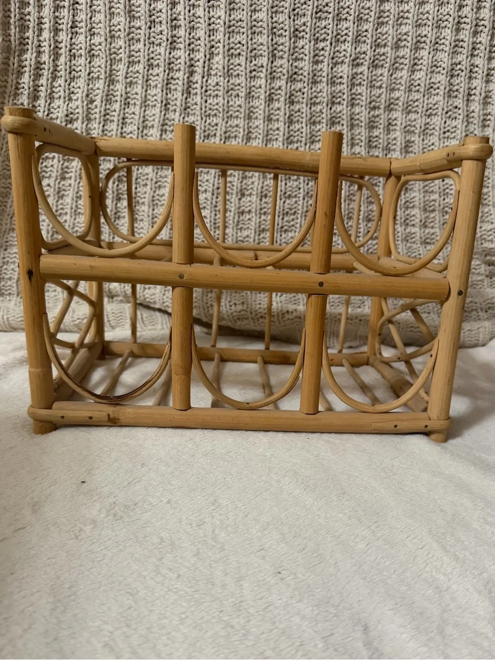 Rattan Wine Rack Stand 6 Bottle Storage Boho Vintage Mid-Century Modern